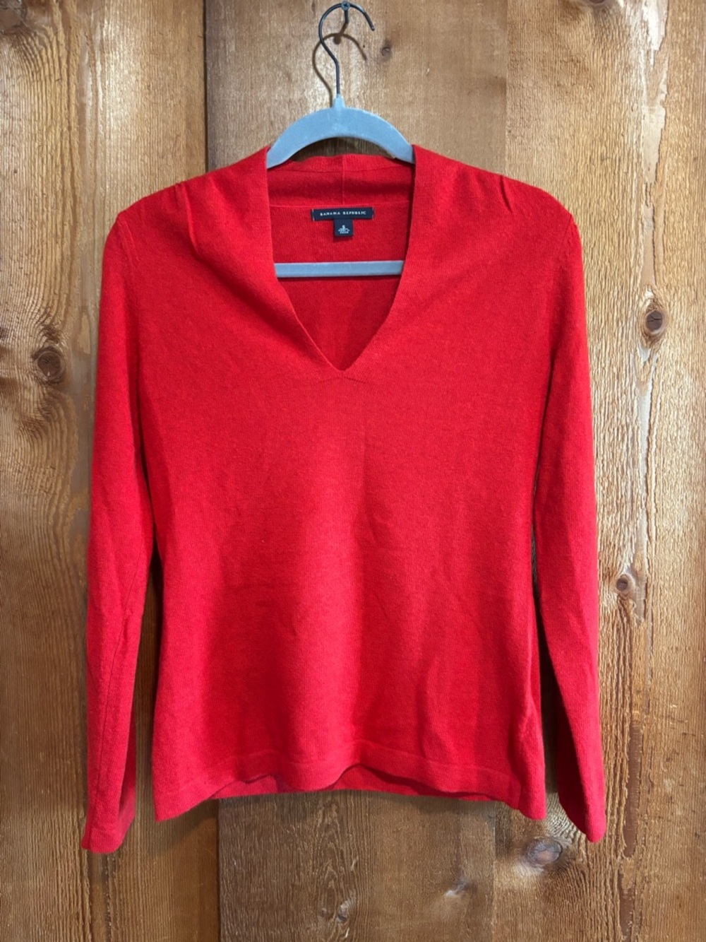 Banana Republic Red Wool Cashmere Angora Blend Deep V-Neck Knit Sweater Small S